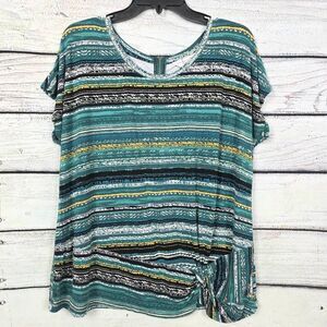 Christopher & Banks Petite XL Teal Stripe Tie Top